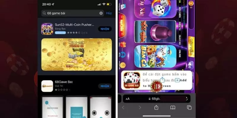Tải ứng dụng game bài thông qua App Store hoặc link chính thống