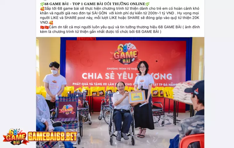 Bạn hoàn toàn có thể tham gia chương trình từ thiện 68 game bài 