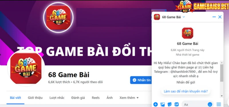 Liên hệ chăm sóc khách hàng 68 game bài qua facebook